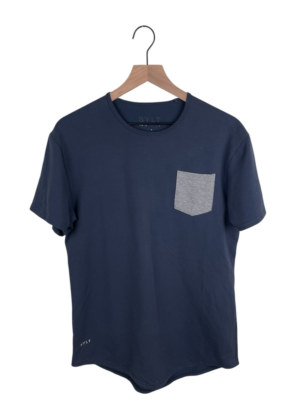 BYLT Drop Cut Short Sleeve Lux Shirt Contrast Pocket Tee Size Medium Blue Grey